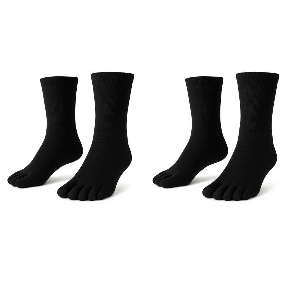 Compression Five‑Toe Grip Socks – Black