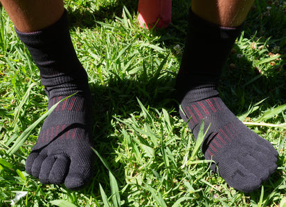 Compression Five‑Toe Grip Socks – Black & Red - V + Force