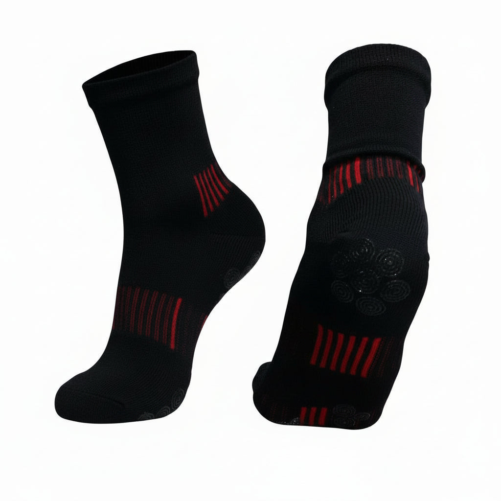 Compression Five‑Toe Grip Socks – Black & Red - V + Force