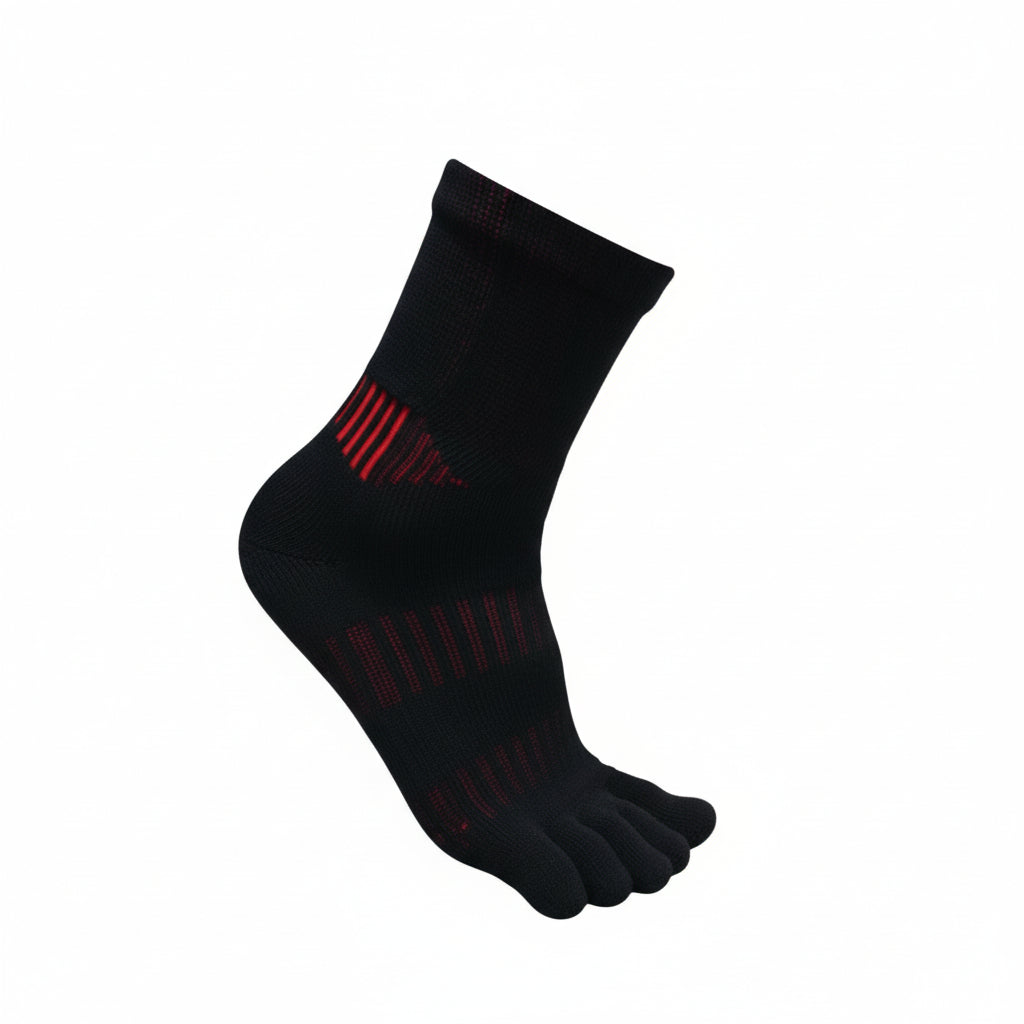 Compression Five‑Toe Grip Socks – Black & Red - V + Force