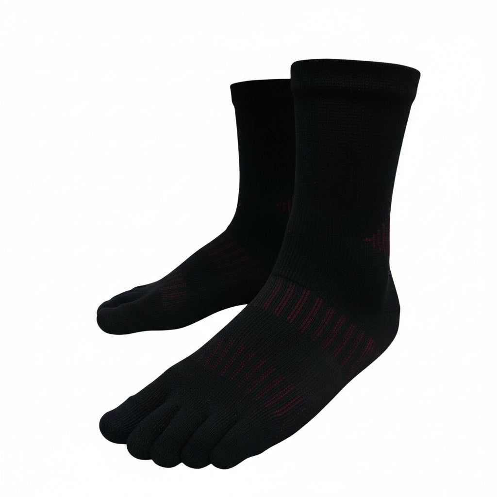 Compression Five‑Toe Grip Socks – Black & Red